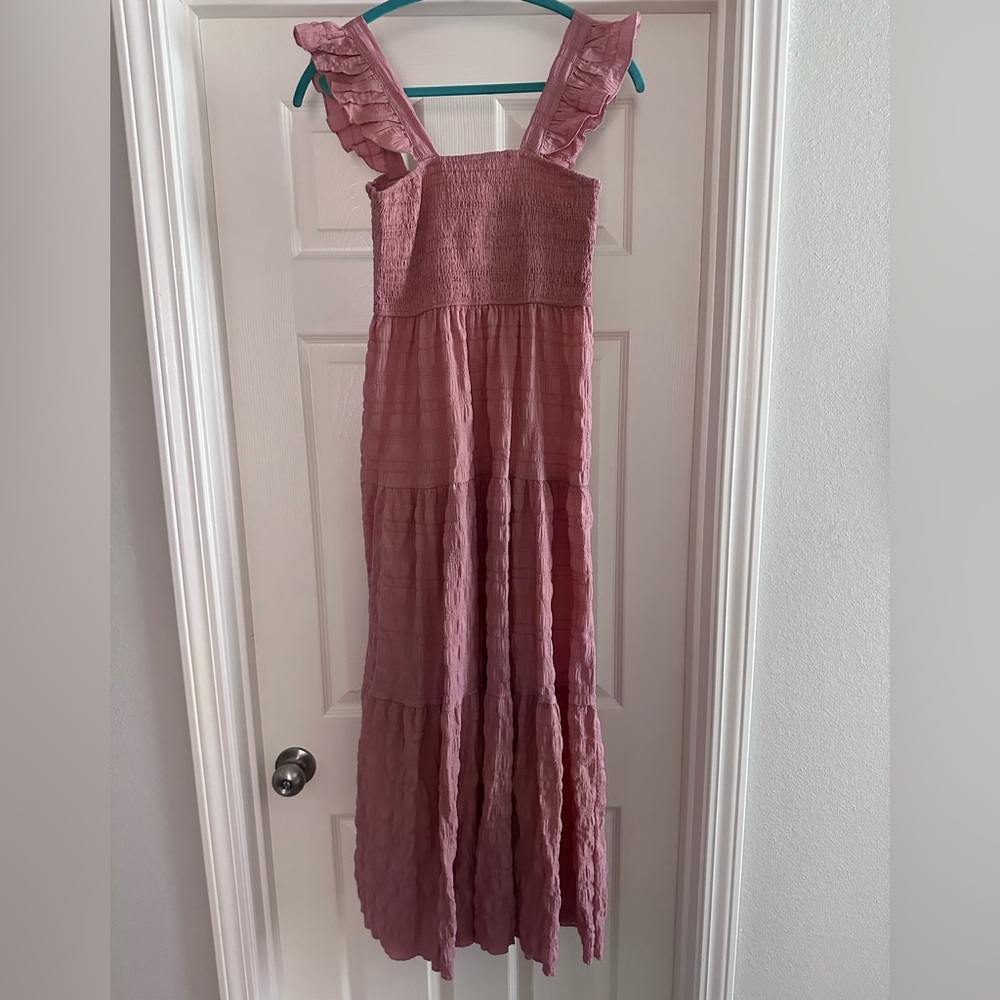 SHEIN Pink Ruffle Strap Midi Dress